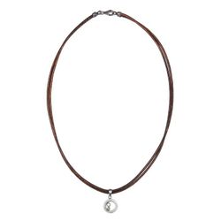 WN253X Collar Plata de Palo mujer de cuero colección ENSO con colgante círculo de plata 925 y un punto de bronce con circonita