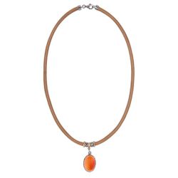 WN255X Collar PLATA DE PALO mujer modelo Rin de cuero color camel y colgante de cornalina