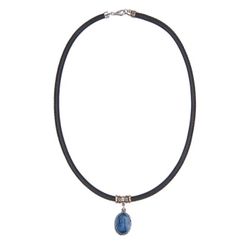 WN256X Collar Plata de Palo extremado mujer de cuero y colgante con piedra cianita