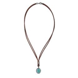 WN257X Collar PLATA DE PALO de cuero mujer Meikai con colgante de piedra azul y cirocintas estiloso