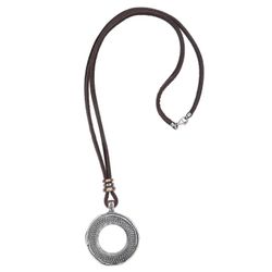 WN258X Collar PLATA DE PALO mujer colección Tetsu de cuero con colgante círculo en plata 925
