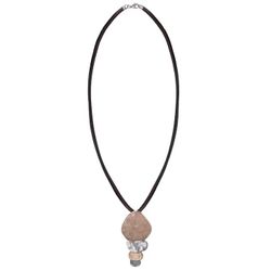 WN259X Collar PLATA DE PALO mujer modelo Zenchi de cuero con colgante de bronce y plata 925 elegante y moderno