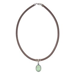 WN262X Collar Plata de Palo mujer de cuero color visón y colgante con piedra prehnita