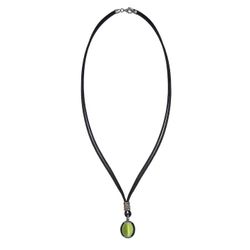 WN263X Collar Plata de Palo Mujer de cuero modelo Sei con plata 925 y piedra verde super elegante