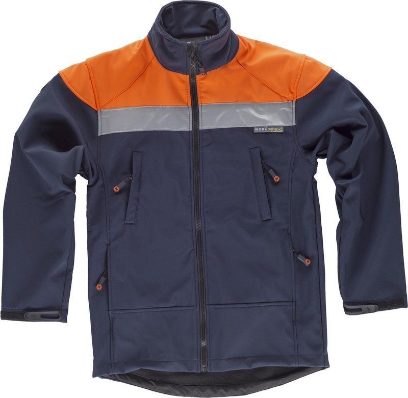 Workshell combinado con canesú alta visibilidad Marino / Naranja