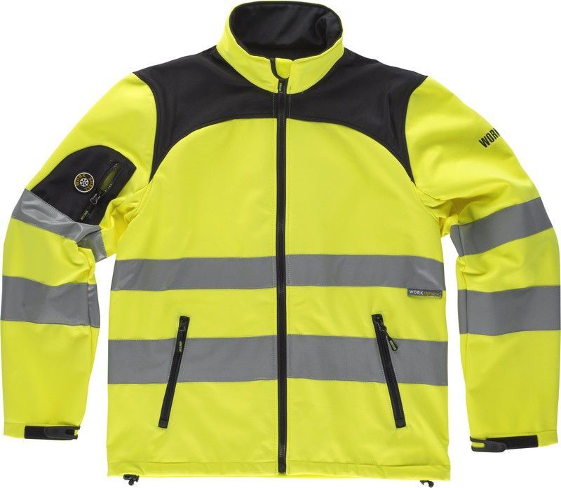 Workshell de alta visibilidad con cintas reflectantes de diferentes tamaños EN ISO 20471:2013 Amarillo A.V. Negro