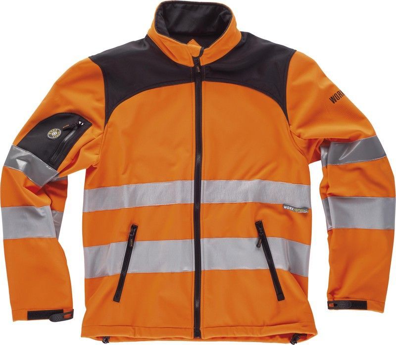 Workshell de alta visibilidad con cintas reflectantes de diferentes tamaños EN ISO 20471:2013 Naranja A.V.  Negro