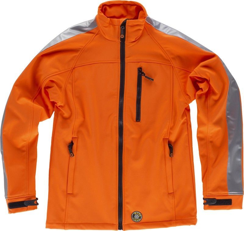 Workshell de alta visibilidad con una cinta reflectante Naranja