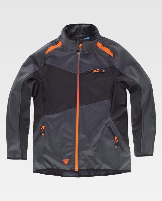 Workshell de color Gris oscuro+Negro+Naranja Fluor