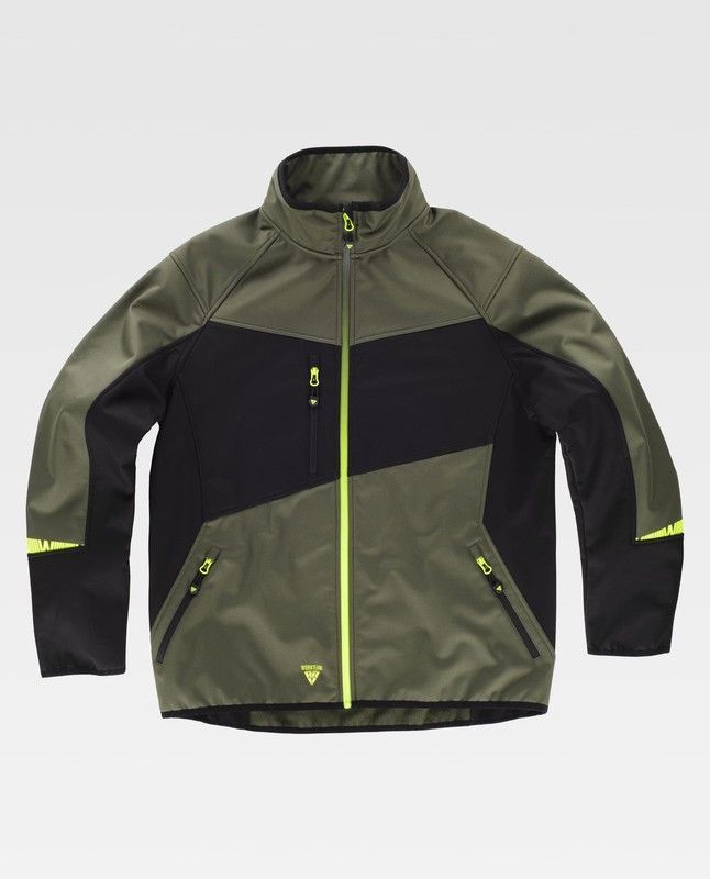 Workshell de color Verde Caza+Negro+Amarillo fluor