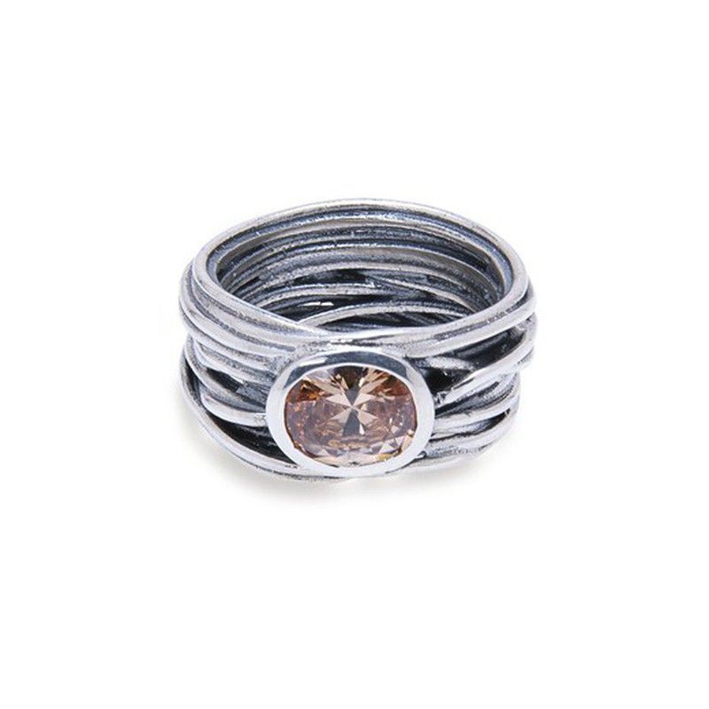 WR083N Anillo Plata de Palo FLORE para mujer citrino