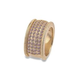 WR105G Anillo PLATA DE PALO mujer elaborado a mano de bronce chapado en oro con circonitas marrones calidad excepcional y acabado perfecto