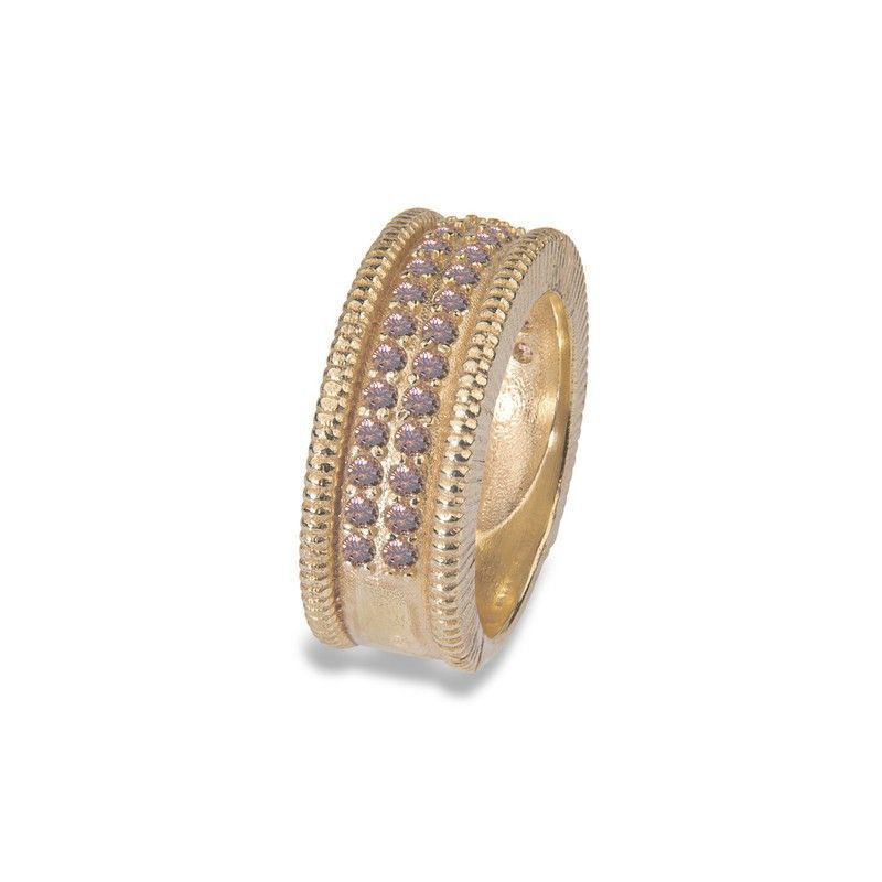 WR107G Anillo Plata de Palo mujer de bronce chapado en oro con circonitas marrones fascinante joya artesanal