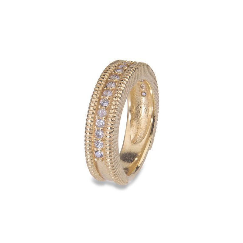 WR108G Anillo Plata de Palo mujer de bronce chapado en oro con circonitas blancas anillo elegante y atractivo