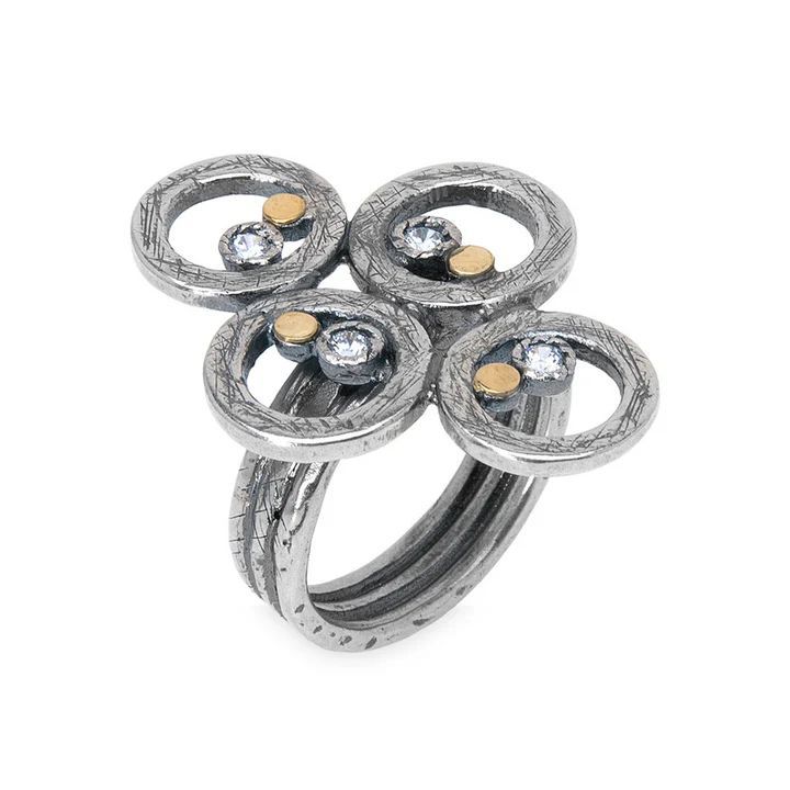 WR147X Anillo Plata de Palo Mujer modelo Enrai, círculos de plata 925 con puntos de bronce y cironita