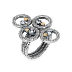 WR147X Anillo Plata de Palo Mujer modelo Enrai, círculos de plata 925 con puntos de bronce y cironita