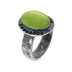 WR157X Anillo PLATA DE PALO elegante para Mujer modelo Sei de plata 925 y piedra verde con circonitas negras