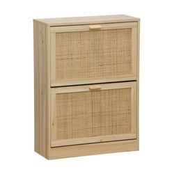 Zapatero de melamina y ratán  en natural, 60 x 24 x 82 cm | Décor