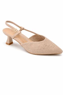 Zapato Destalonado Con Tacón Calado Beige