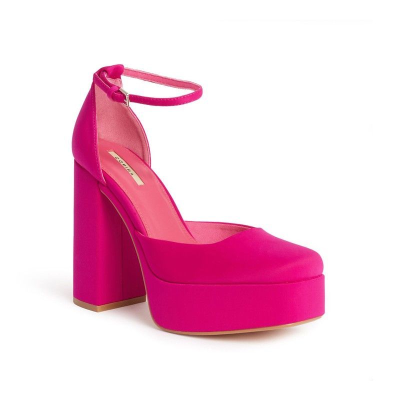 Zapatos fucsia tacón XXL y plataforma