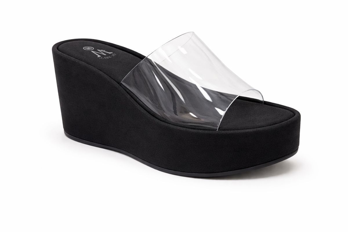 Zueco Plataforma Negro Abierto con Tira Transparente
