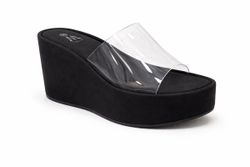 Zueco Plataforma Negro Abierto con Tira Transparente