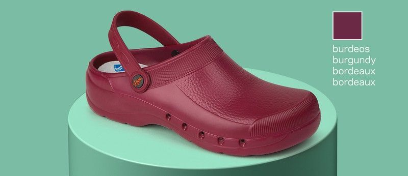 Zueco ultraligero de EVA, libre de látex, monocasco, anatómico y antideslizante.