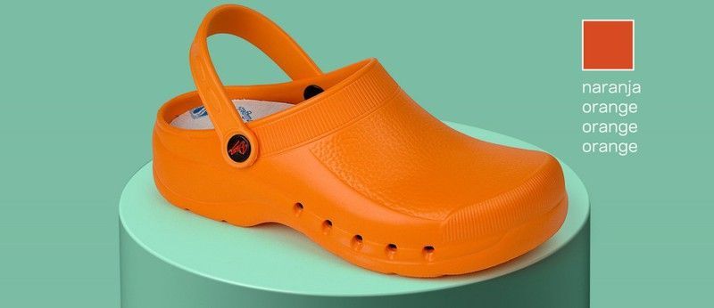 Zueco ultraligero de EVA, libre de látex, monocasco, anatómico y antideslizante.