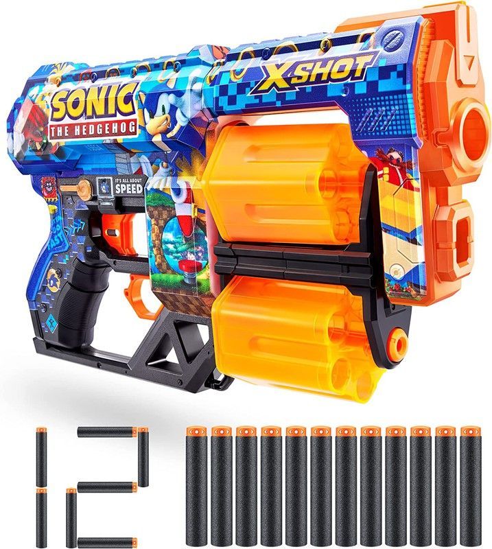 Zuru X-SHOT Skins-Pistola Dread Sonic The Hedgehog con 12 dardos